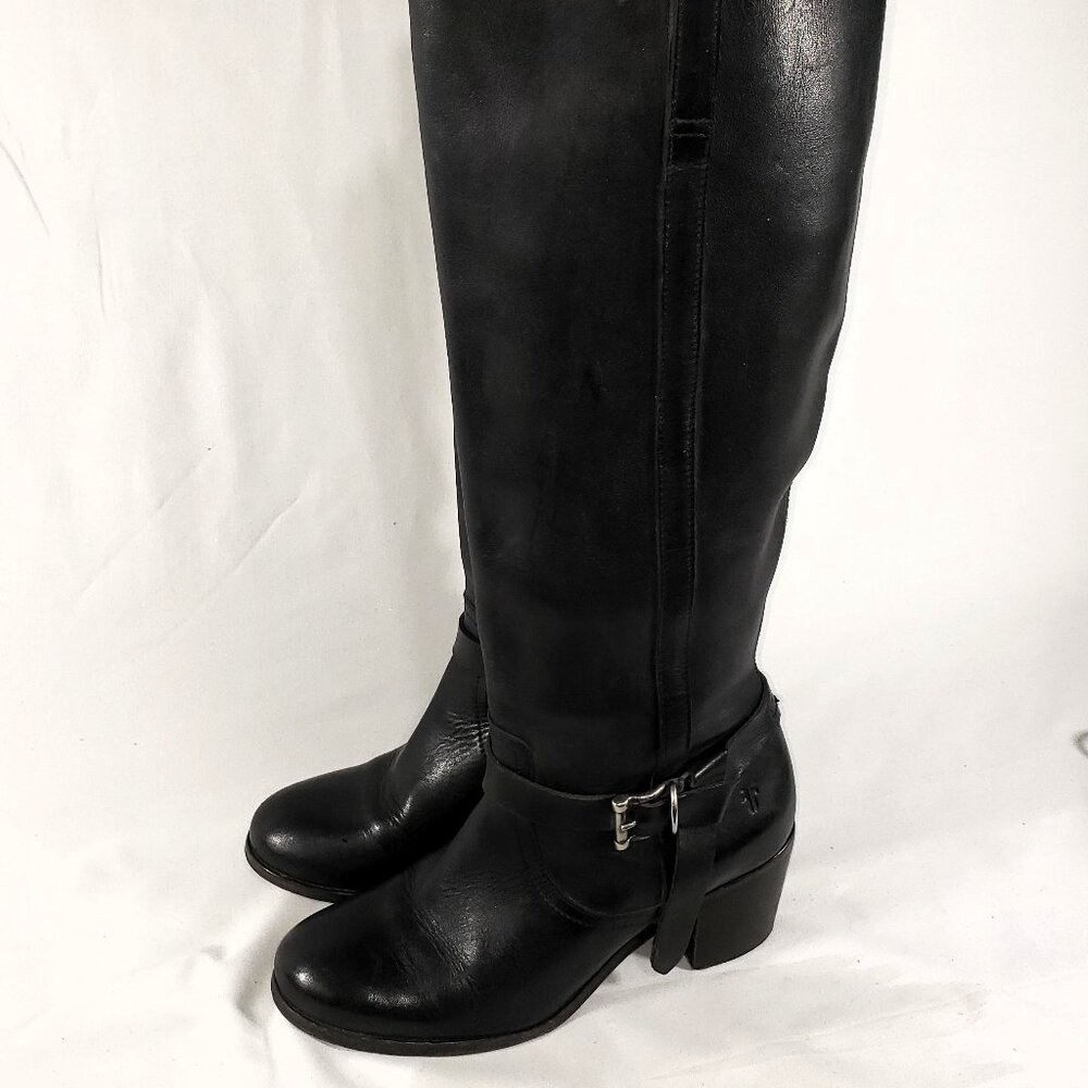 Women's Classic black leather Frye Malorie Knotted Tall Boot.